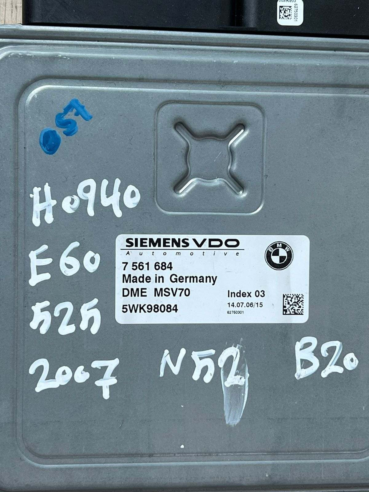 2007 BMW N52 E60 B20 Engine Control Module SET DME + CAS2 + 1KEY 7561684