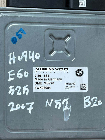2007 BMW N52 E60 B20 Engine Control Module SET DME + CAS2 + 1KEY 7561684