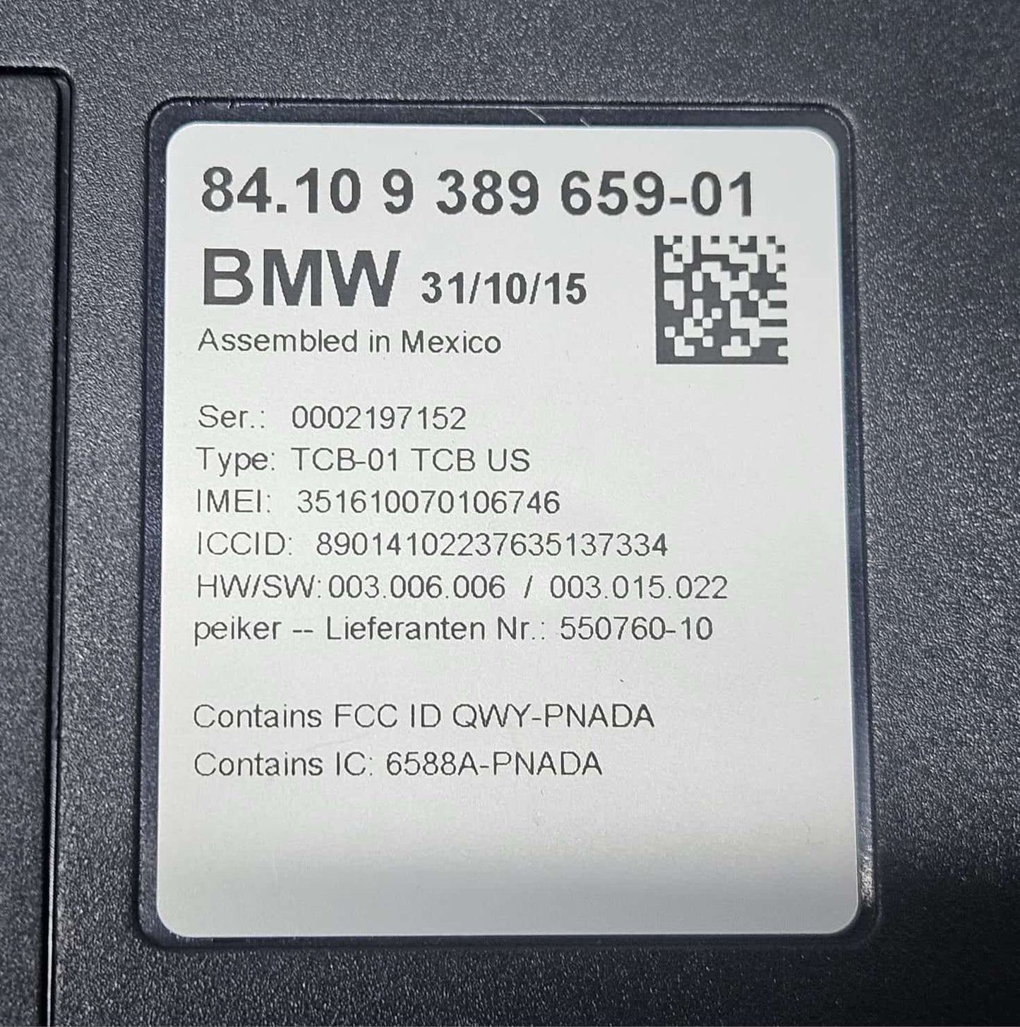 2014-2018 BMW X5 F15 F25 Telematics Communication Control Module 9389659 OEM