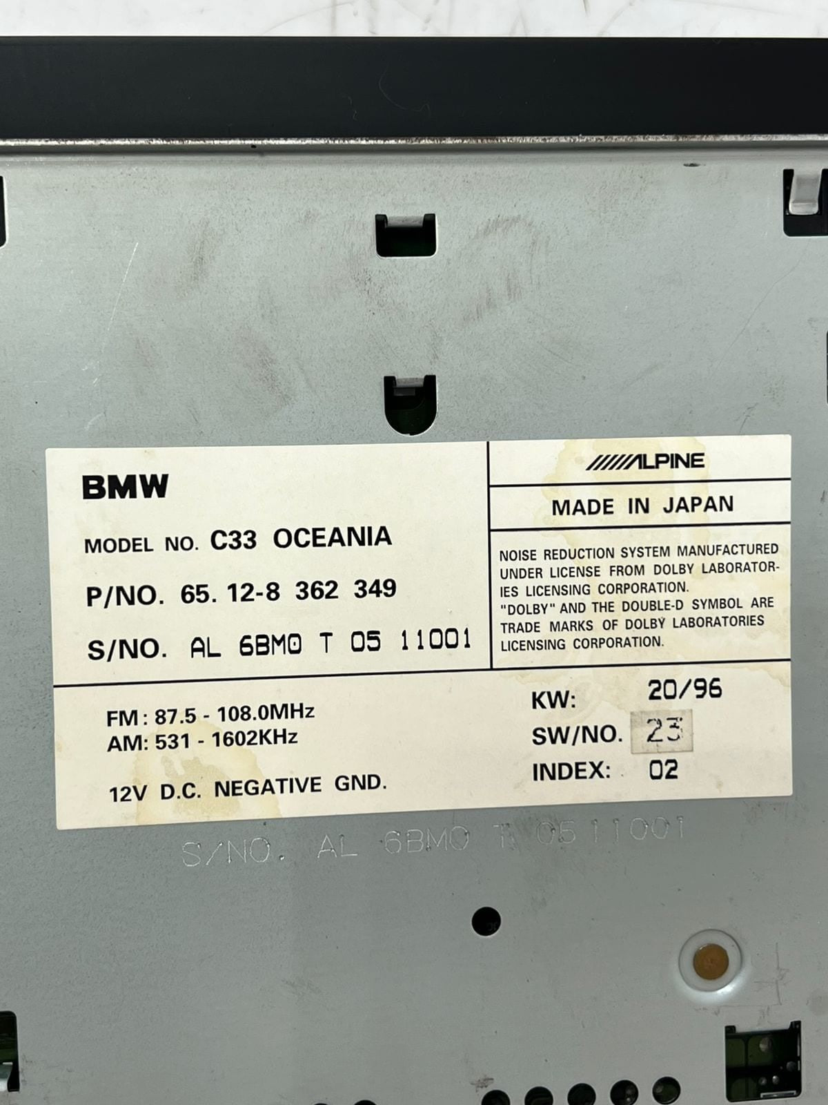 BMW C33 OCEANIA 12V DC NEGATIVE GND Business Radio 8362349 OEM