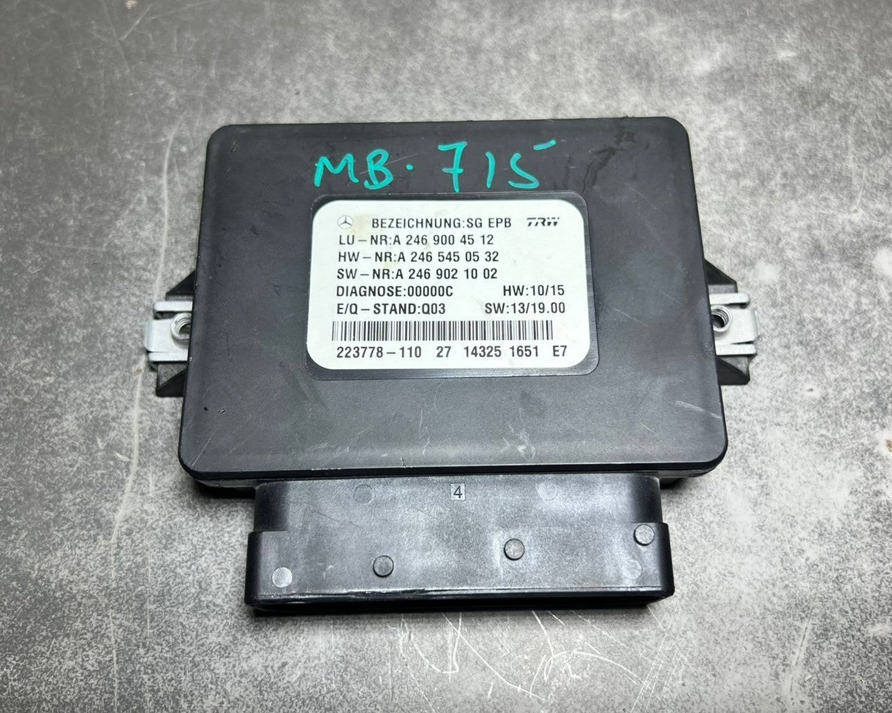 14-19 Mercedes-Benz CLA250 Parking Brake Control Module Unit A246 9004512 Oem