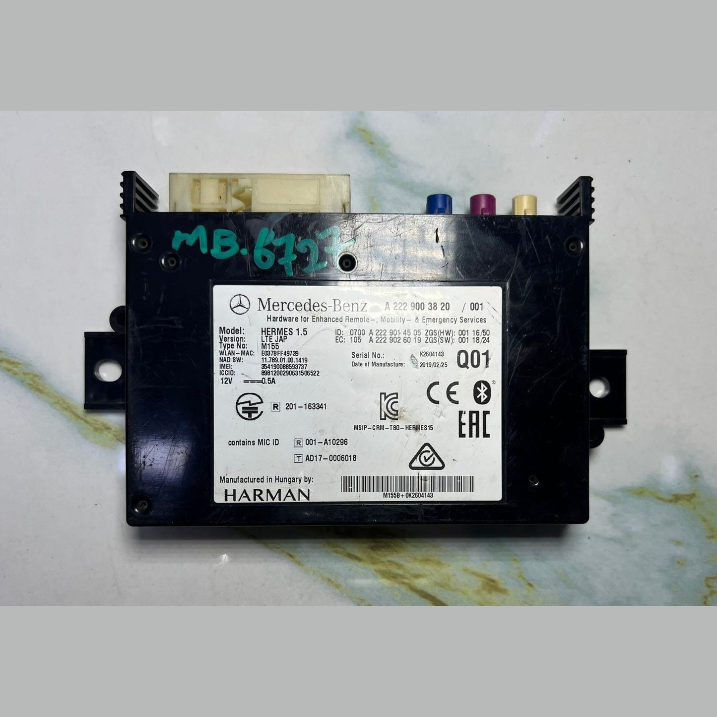 2019 Mercedes-Benz C180 Telematics Bluetooth Control Unit Module A2229003820