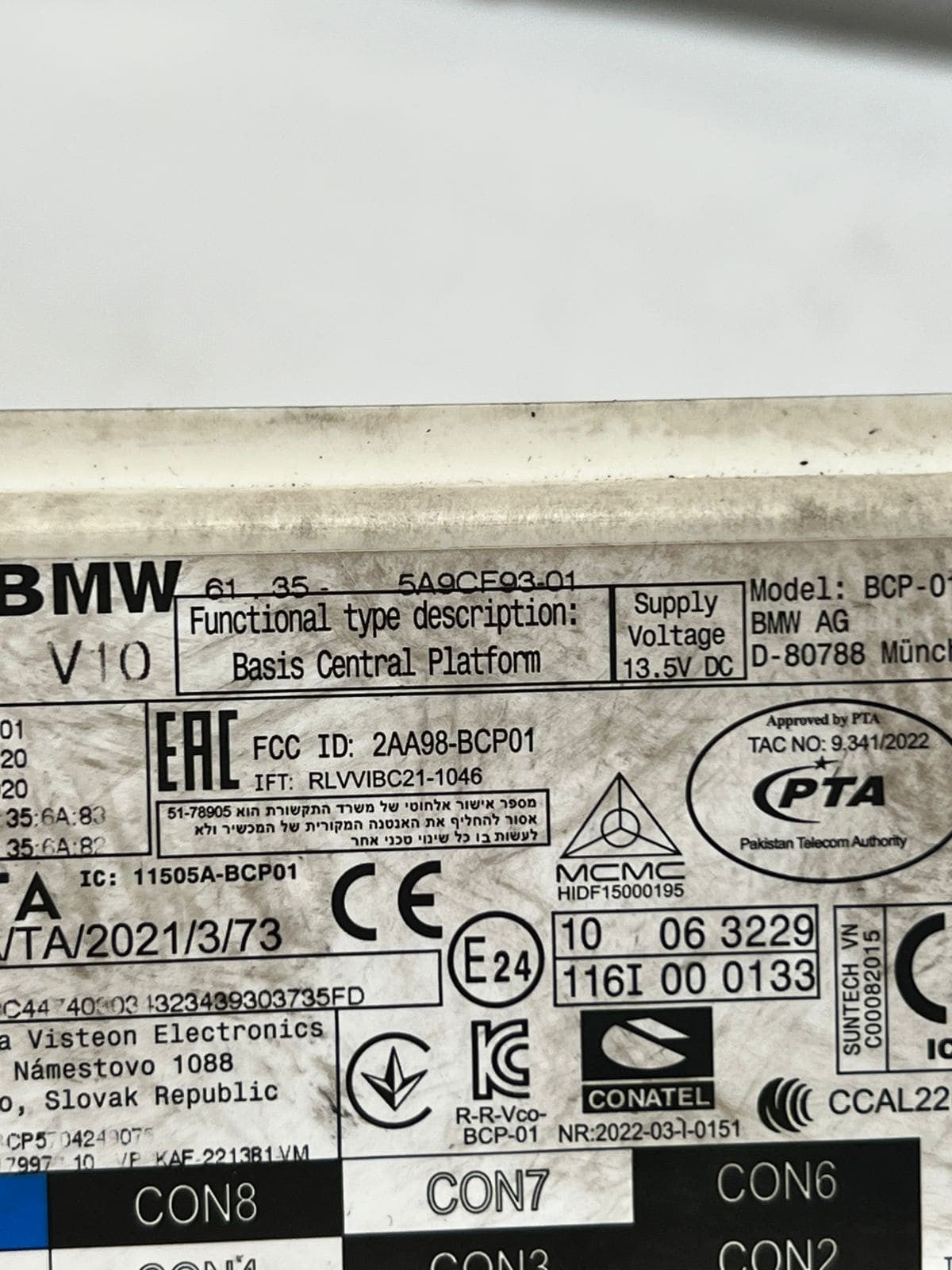 BMW iX 120 BCP V10 Basis Central Platform Control Module 5A9CF93 OEM