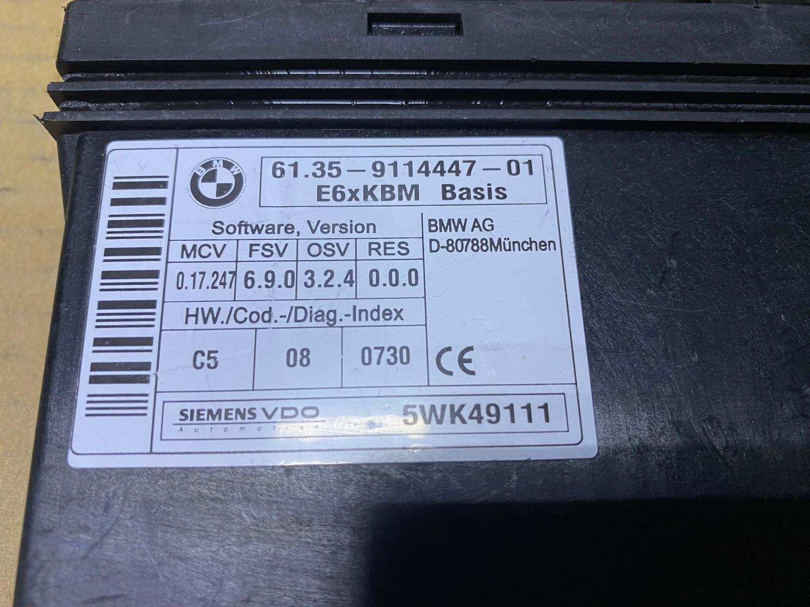 2007 BMW 550i Body Control Module 9114447 5 Series E60 and 6 Series E63
