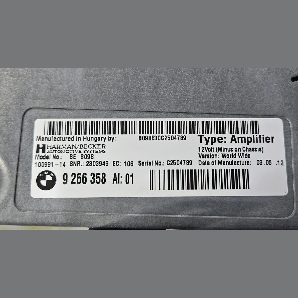 OEM BMW 6 SERIES F06 F12 F13 HARMAN BECKER SOUND SYSTEM AMPLIFIER 9266358