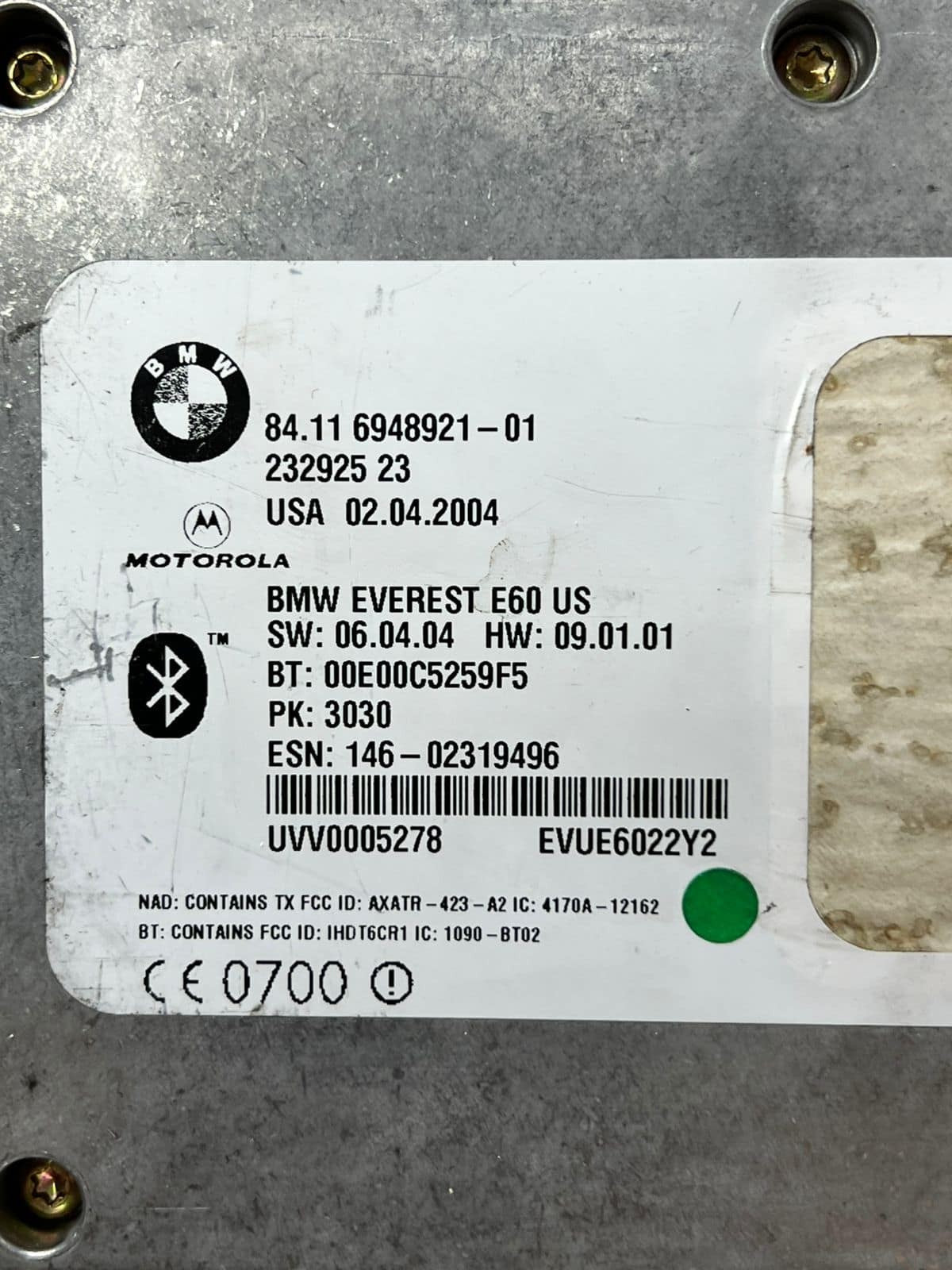 2004-2007 BMW 525i 530i 545i 550i M5 645ci  Bluetooth Control Module 6948921 OEM
