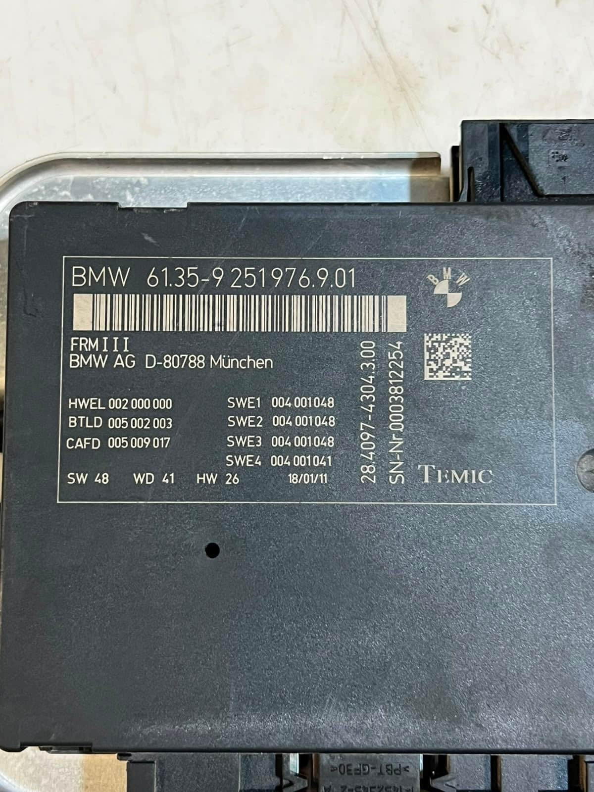 2011-2015 BMW F01 F02 F07 F10 F11 F25 528i 535i FRM3 Footwell Module 9251976 OEM