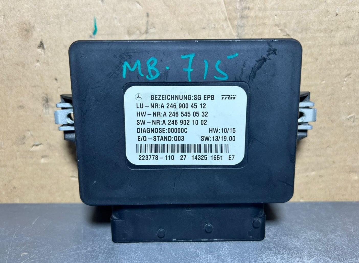 14-19 Mercedes-Benz CLA250 Parking Brake Control Module Unit A246 9004512 Oem