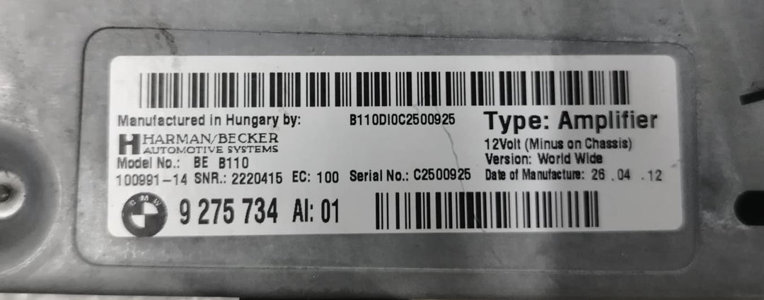 OEM BMW 6 SERIES F06 F12 F13 HARMAN BECKER HIFI AMPLIFIER 9275734