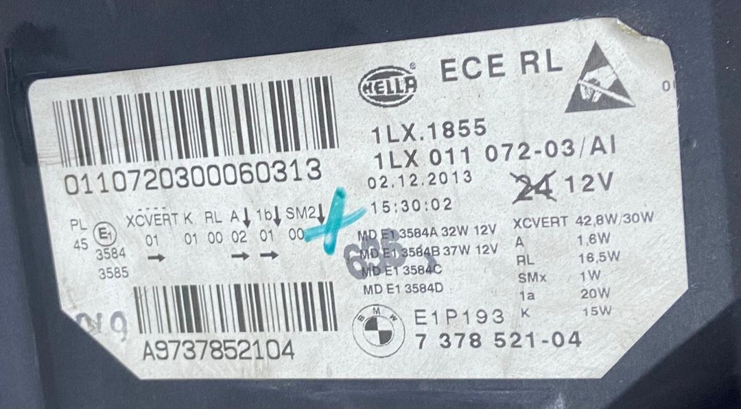 OEM BMW F10 F11 LEFT SIDE PASSENGER SIDE HEADLIGHT RHD ECE 7378521 NO MODULE