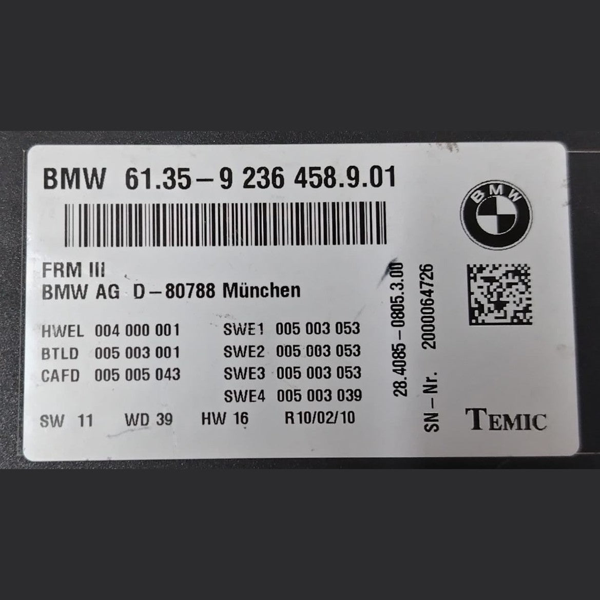 OEM BMW F01 F02 F07 F10 F11 F06 F12 Footwell Lights Control Module ECU 9236458