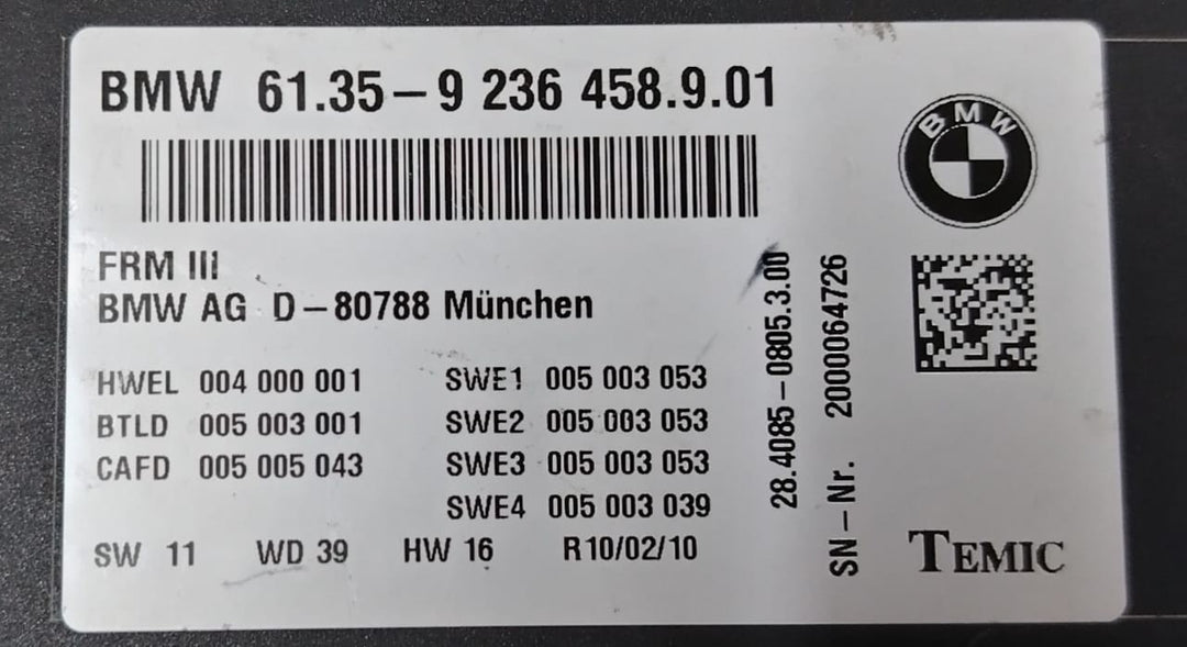 OEM BMW F01 F02 F07 F10 F11 F06 F12 Footwell Lights Control Module ECU 9236458