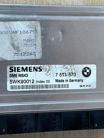 2001 BMW 525i Engine Control Unit ECU MS43 7511570 Z3 Roadster 2.5i 