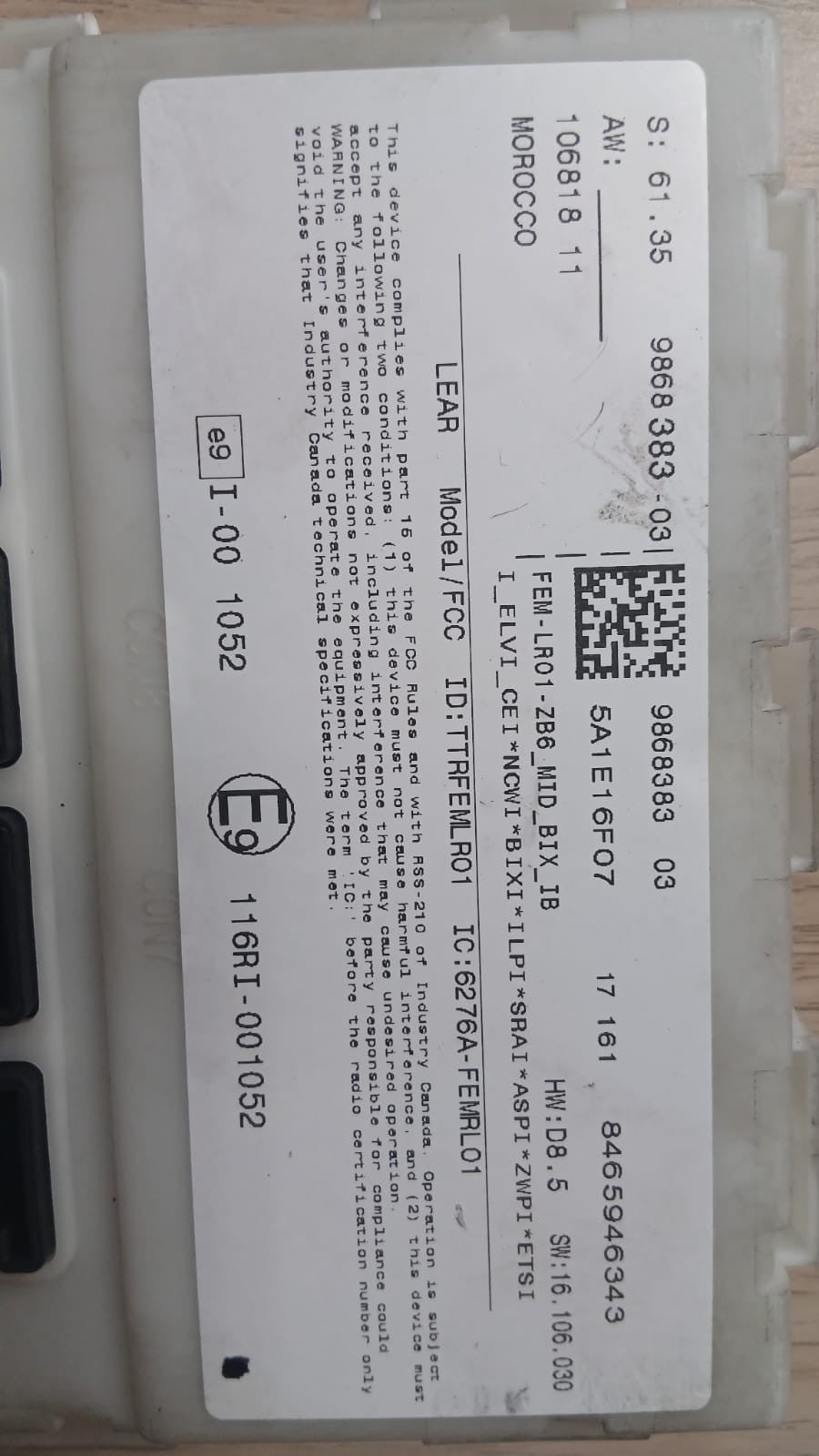 BMW F20 F21 F30 F31 F32 Body Control Comfort Module Unit FEM ECU LR01 9868383