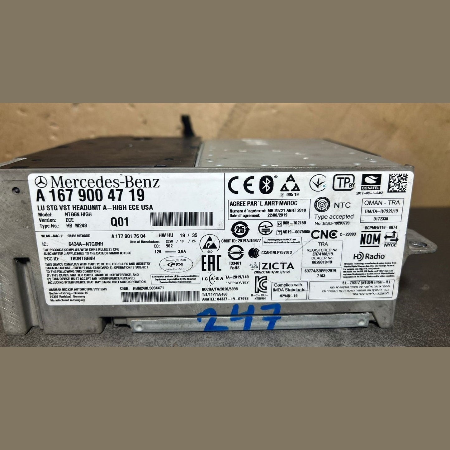 2018–2020 Mercedes-Benz W177 W167 W447 OEM Radio Head Unit A167 9004719