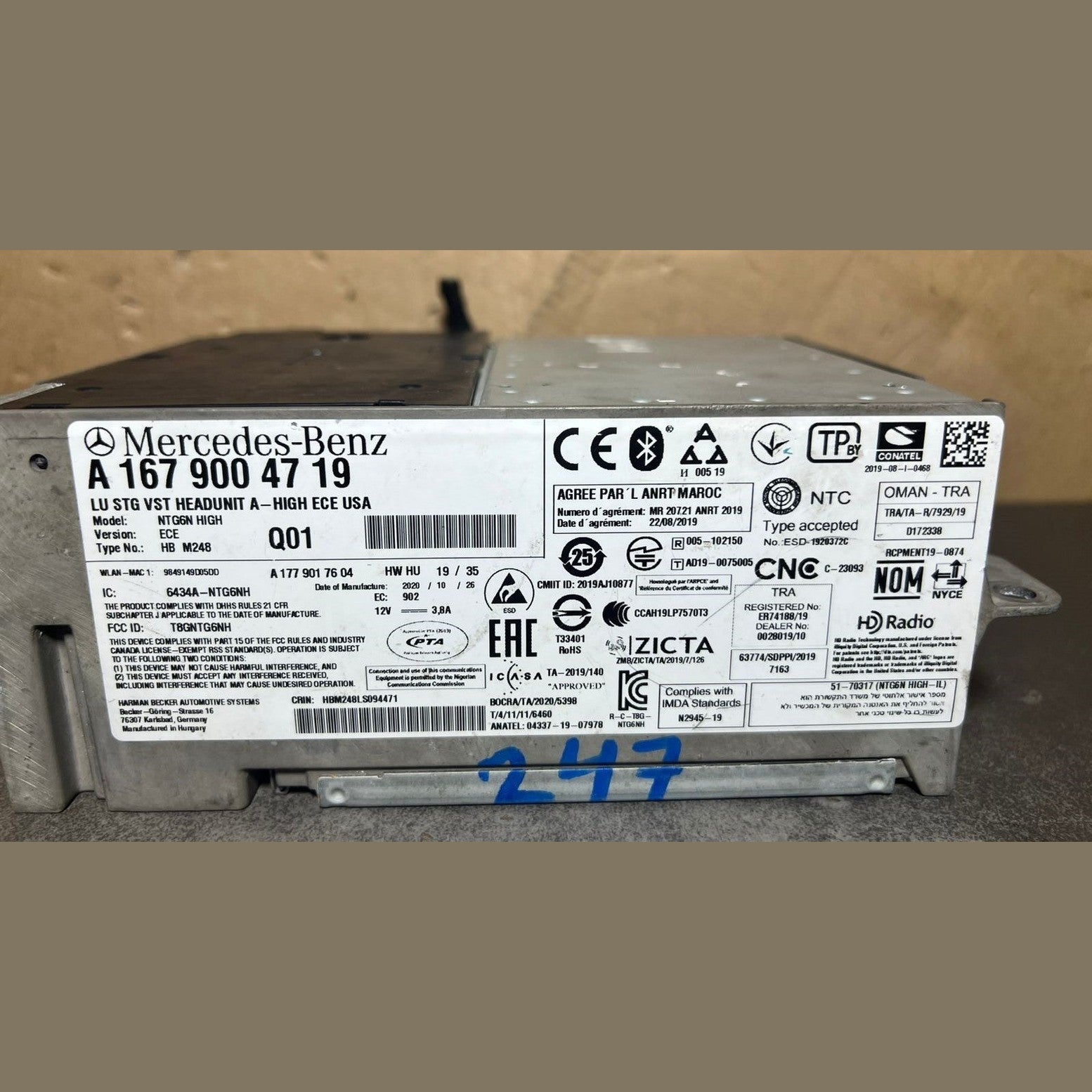 2018–2020 Mercedes-Benz W177 W167 W447 OEM Radio Head Unit A167 9004719
