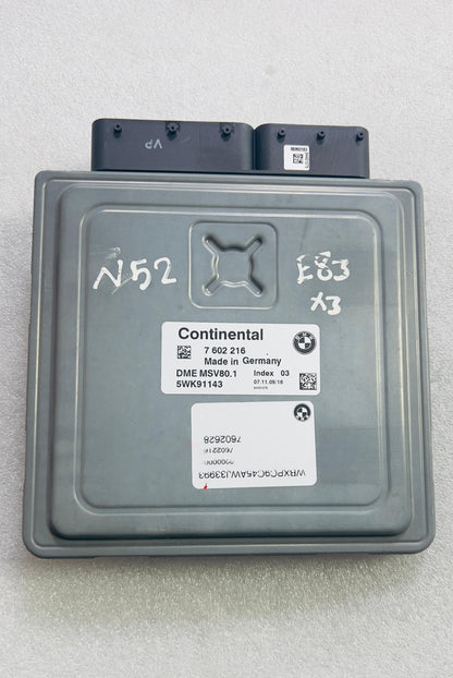 BMW 1,3, SERIES E82, E90, X3 E83 N52 ENGINE CONTROL UNIT ECM DME MSV80.1 7602216