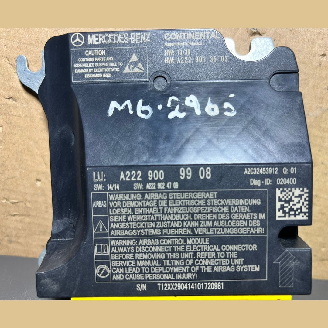 15-20 Mercedes W222 S-Class SRS Safety Restraint Control Module A222 9009908 OEM