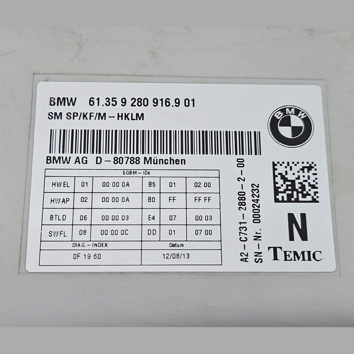 BMW F10 and 6 Series F06 F12 F13 Seat Control Module 9280916 OEM