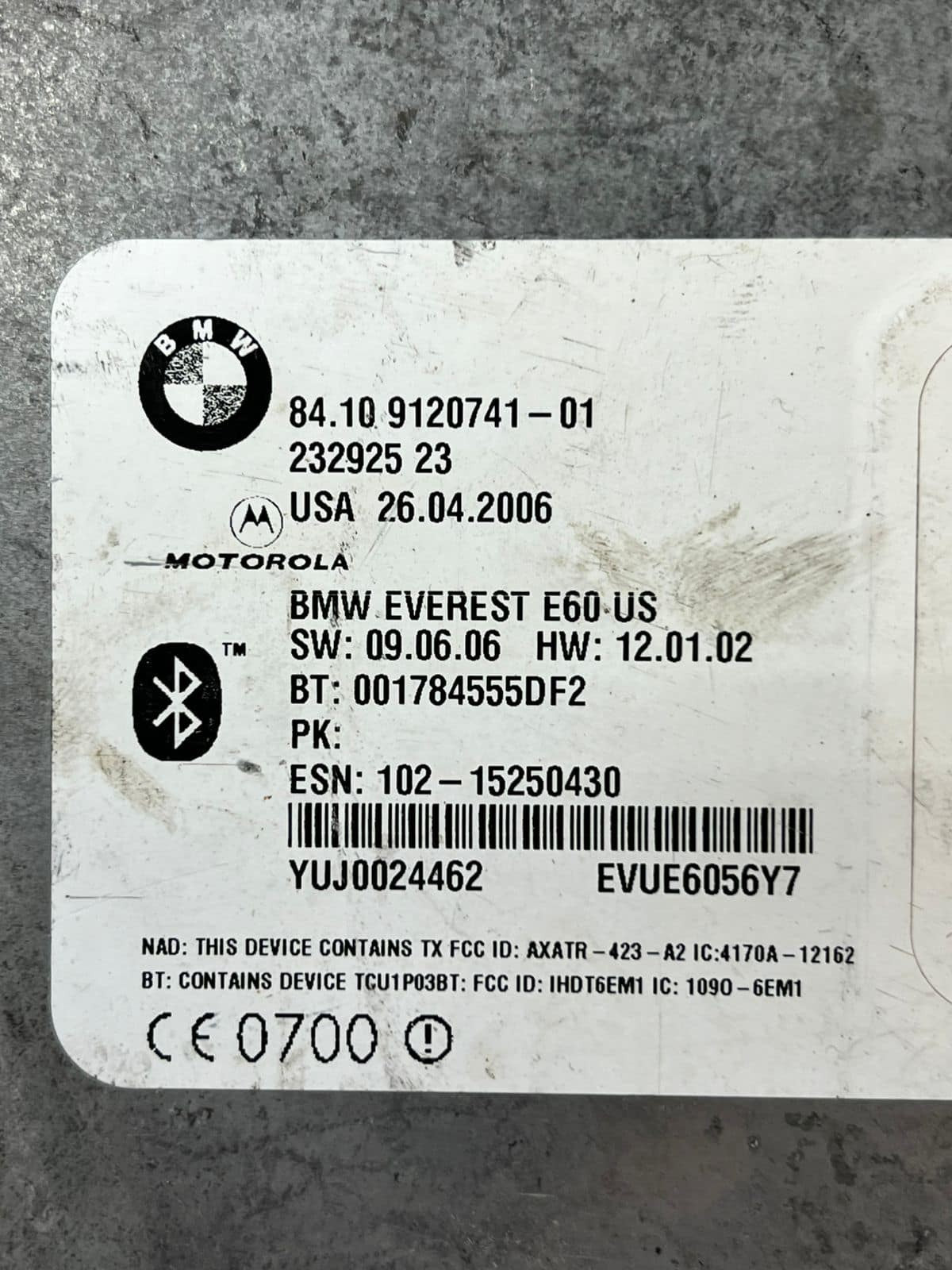 2006-2011 BMW 325i 330i, 530i, E6x Bluetooth Telematics Control Unit 9120741 OEM
