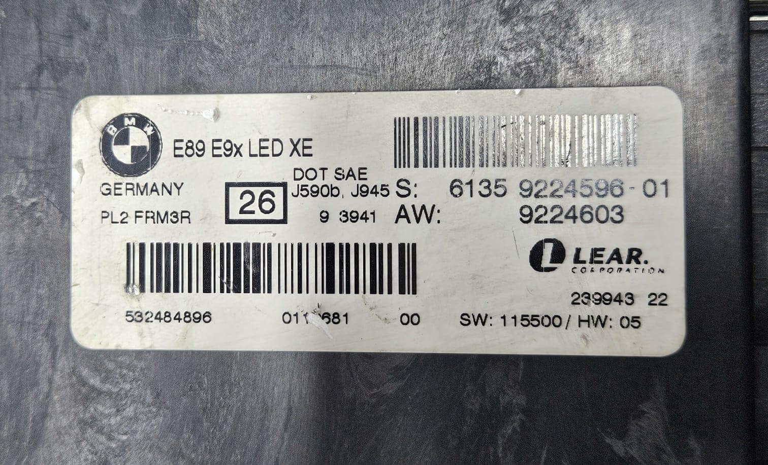 BMW E90, E91, E92, E93, E89 Footwell Light Control Module 9224596 OEM