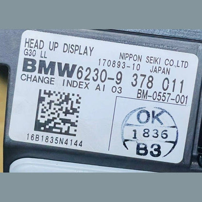 2017-2020 BMW Head-Up Display 9378011 BMW G30, G31, M5 F90, and 530e models LHD