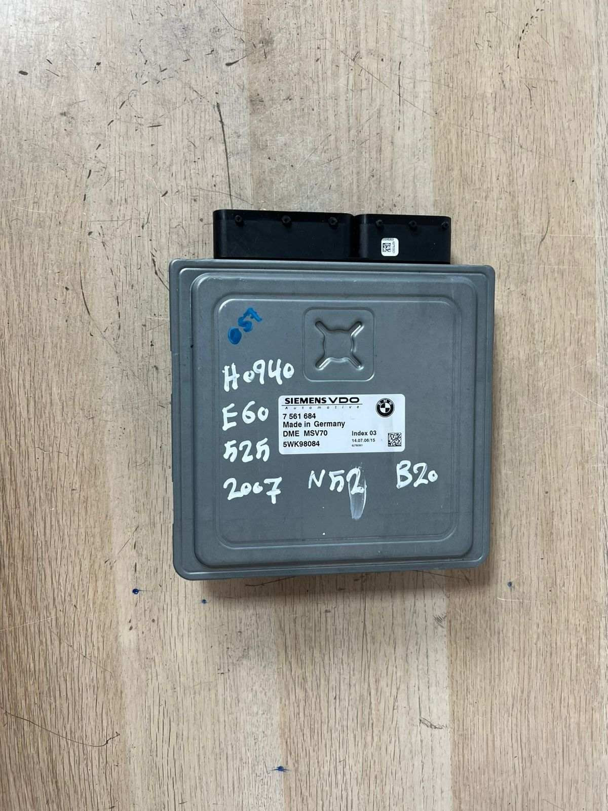 2007 BMW N52 E60 B20 Engine Control Module SET DME + CAS2 + 1KEY 7561684
