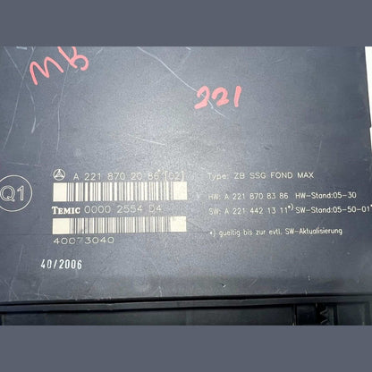 2007 Mercedes-Benz S600 Rear Seat Control Module A2218702086 W221 S-Class