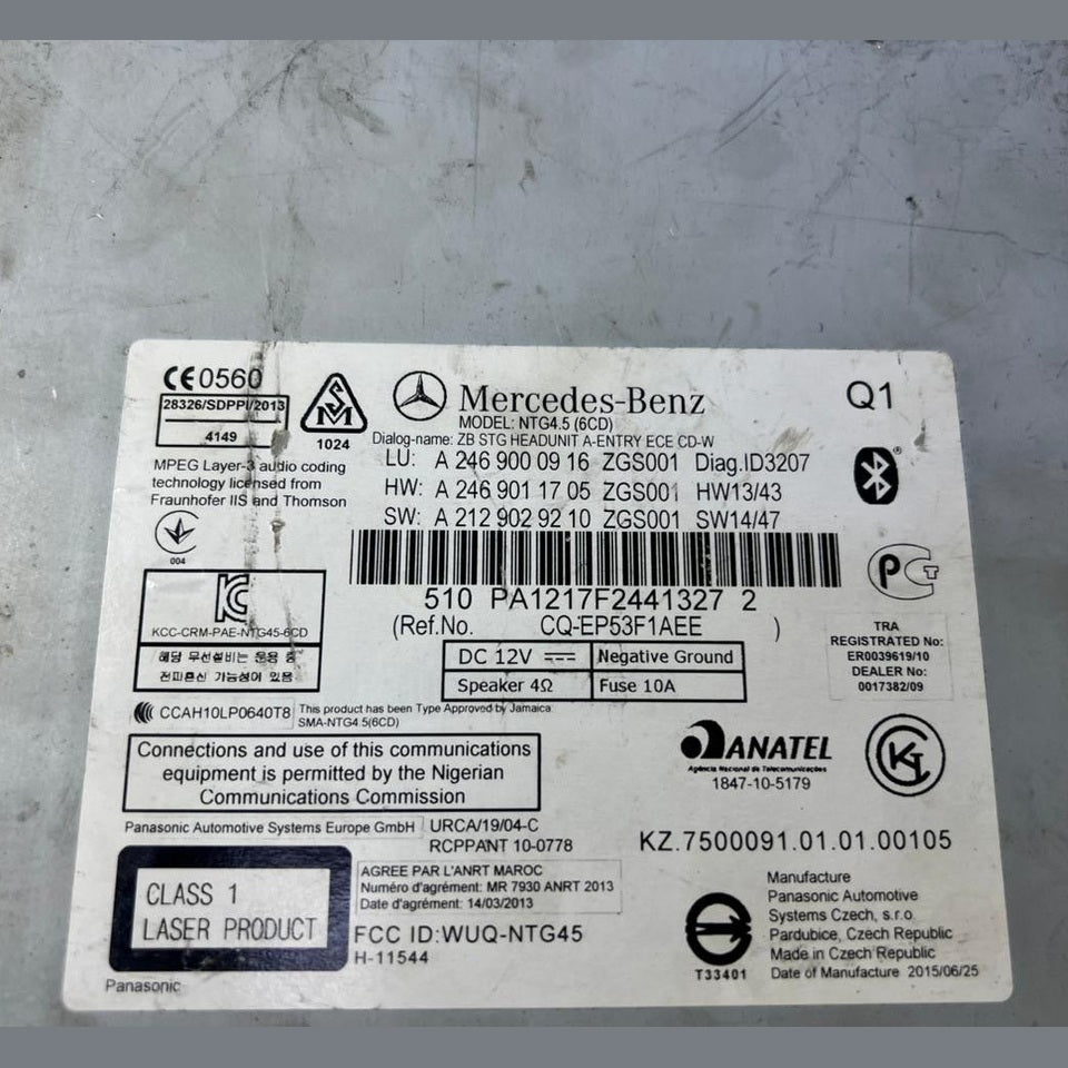 13–17 Mercedes W246 CLA B-Class Radio Audio Head Unit CD Player A246 9000916 OEM