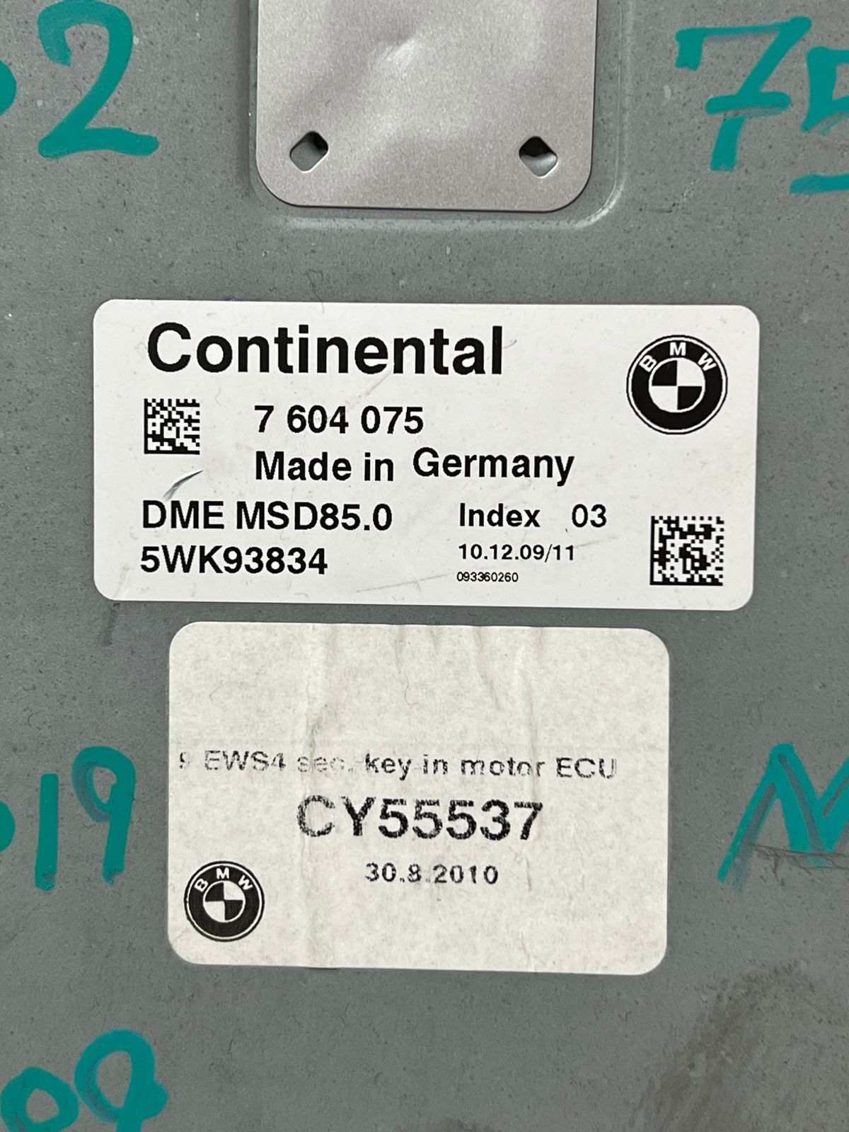 2009-2012 BMW 750i F02 N63 4.4 V8 Engine Control Module 7604075 ECU SET