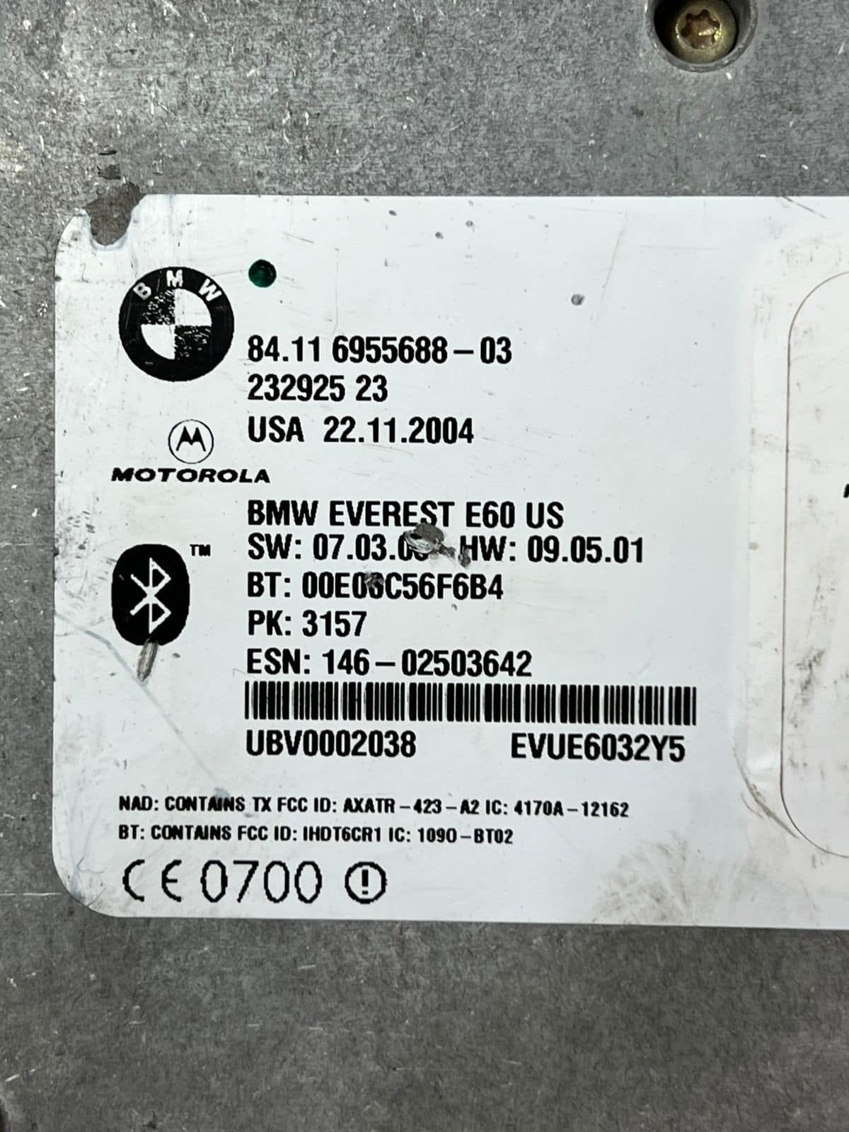 2005 BMW 525i 5' 6' E60 E63 E64  Bluetooth Telematics Control Module 6955688 OEM