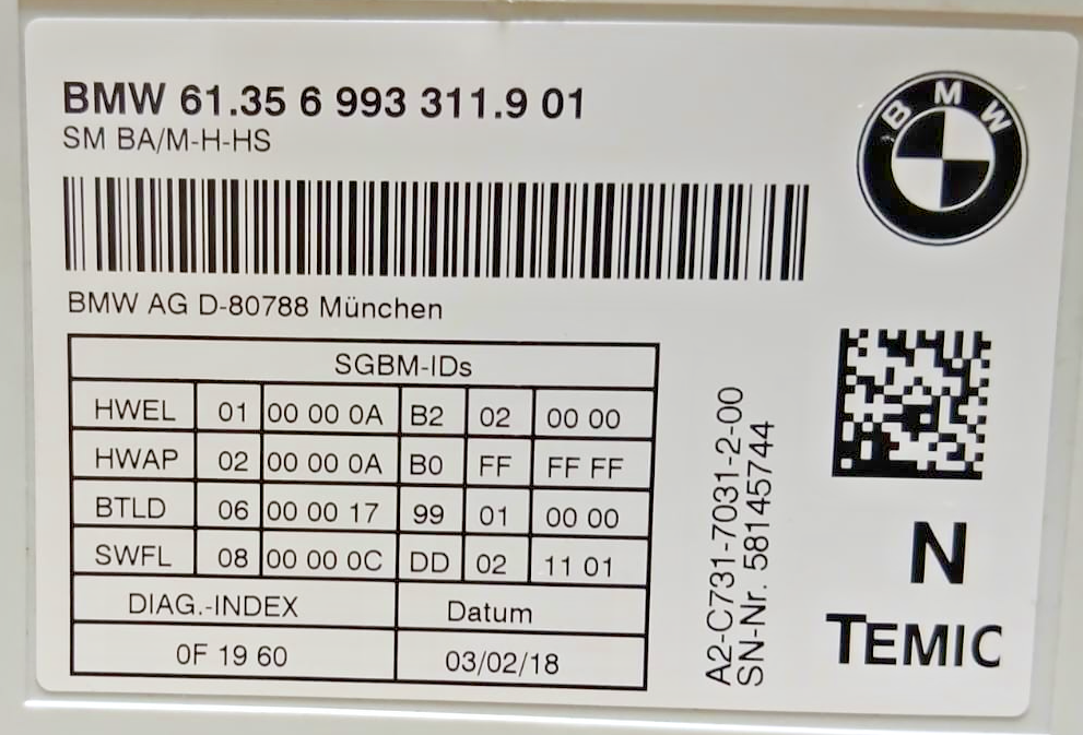 BMW X5 F15 2015 Seat Module Unit Front Left 6993311 SM BA/M-H-HS