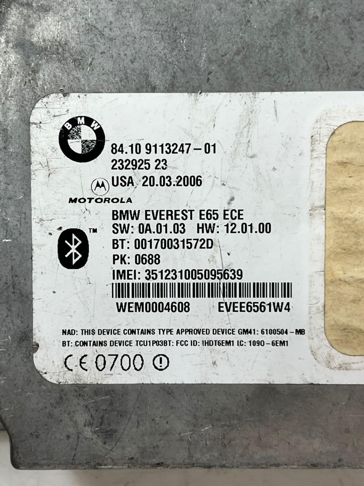 BMW 7 Series E65 E66 Bluetooth Telematics Control Module 9113247 OEM
