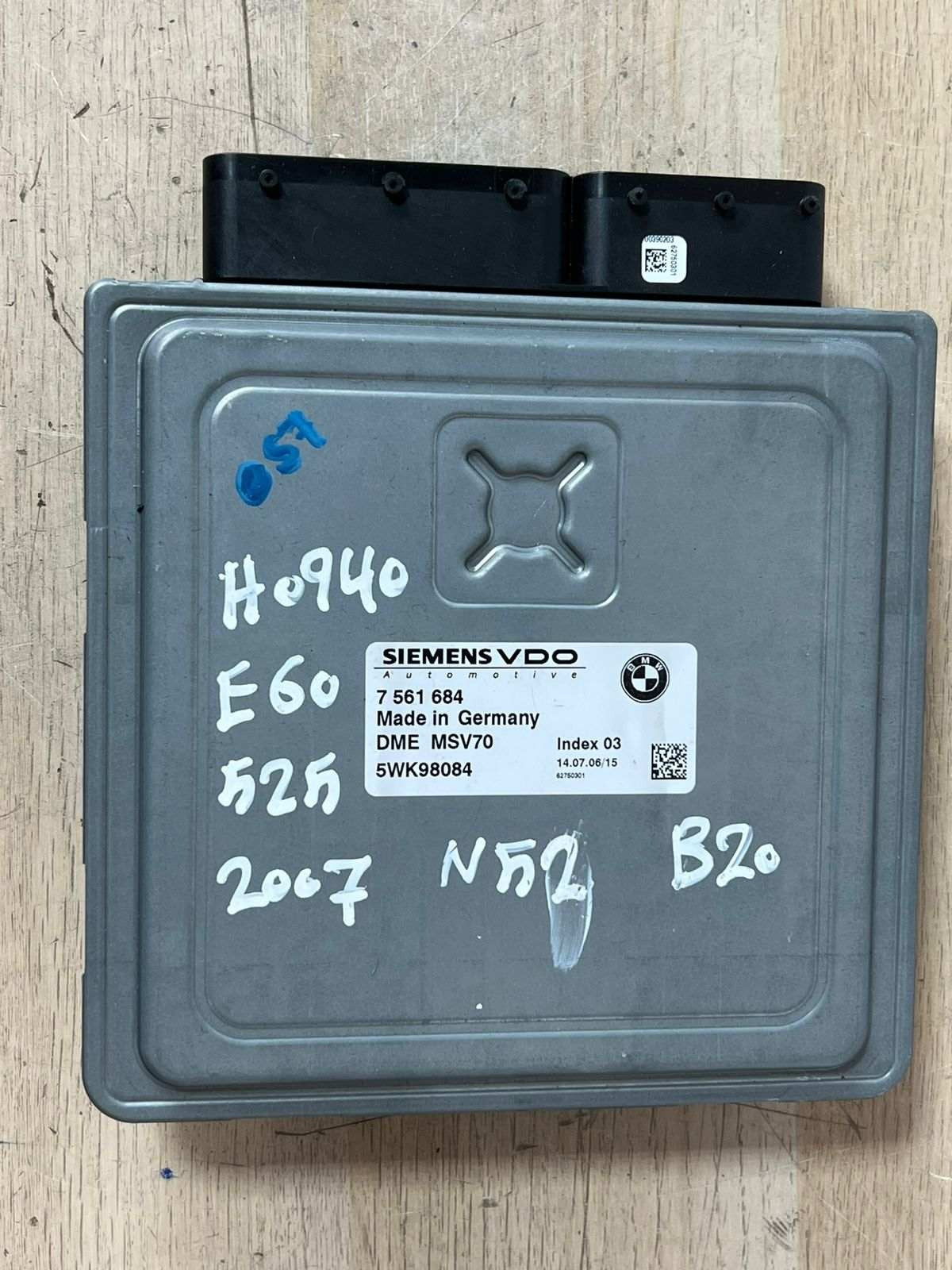 2007 BMW N52 E60 B20 Engine Control Module SET DME + CAS2 + 1KEY 7561684