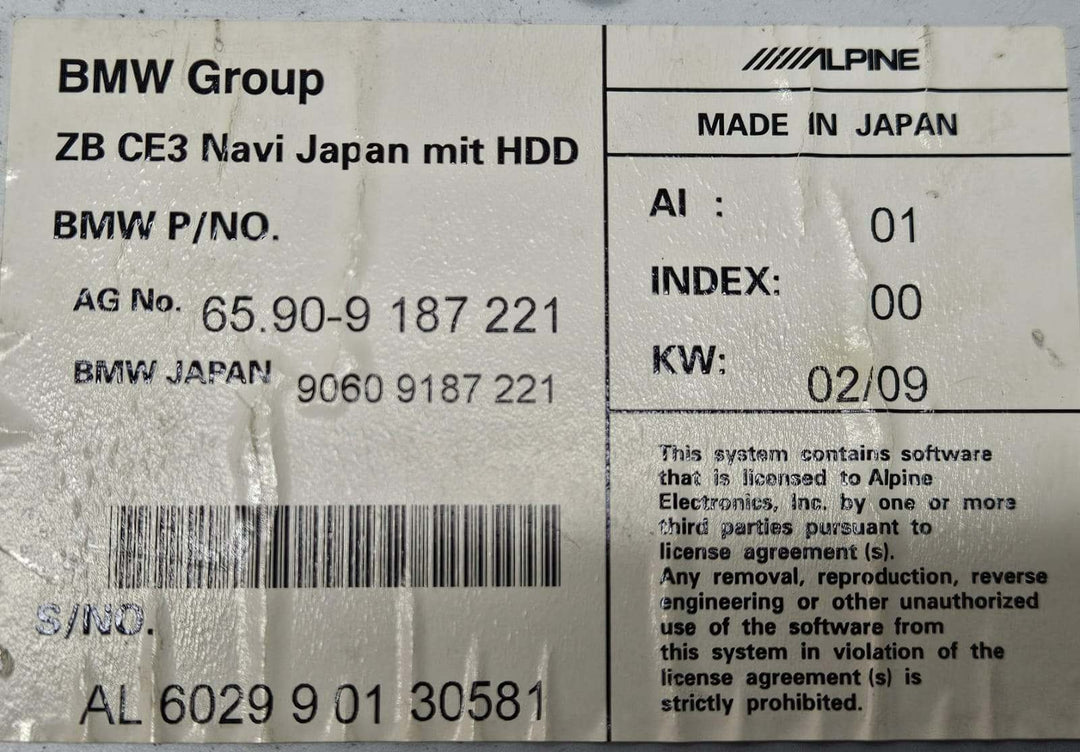 2007-08 BMW X5 E63 E64 E70 HDD Navigation ALPINE Navigation Control Unit 9187221