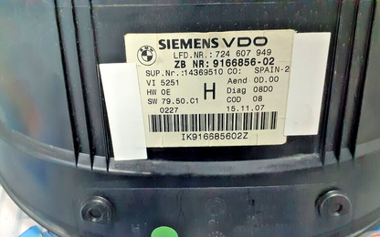BMW  E82 E88 E90 E92 E93  SPEEDO KM CLUSTER 9166856 GASOLINE