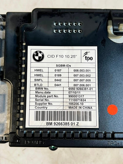 BMW 5 Series F10 F11 528i CID 10.25" Information Display Screen 926638501Z OEM