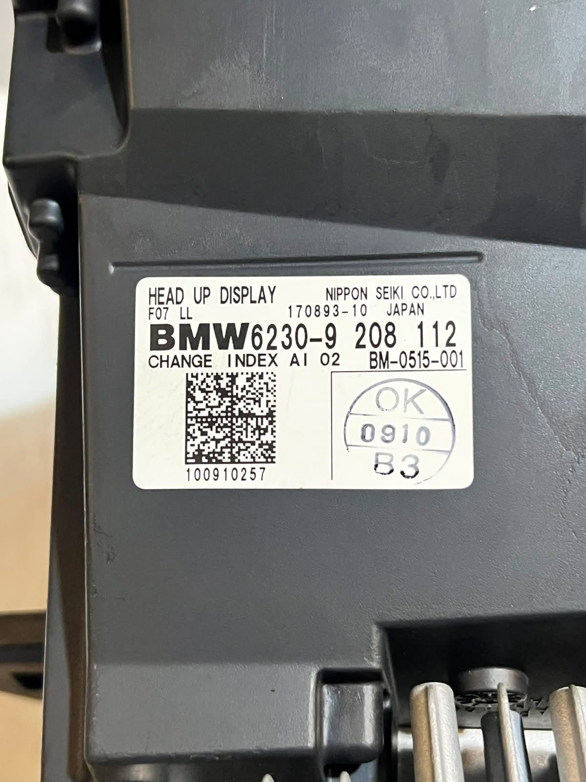 2010-2011 BMW 5 Series GT F07 550i Head-Up Display 9208112 OEM