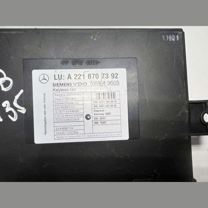 2010 Mercedes  S400 Keyless Go Control Module A2218707392 W221 W216 S600 CL550