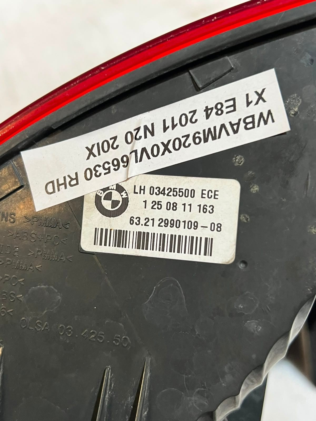 2010-2015 BMW X1 E84 Tail Light, Left SIDE BACK LIGHT 2990109 ECE