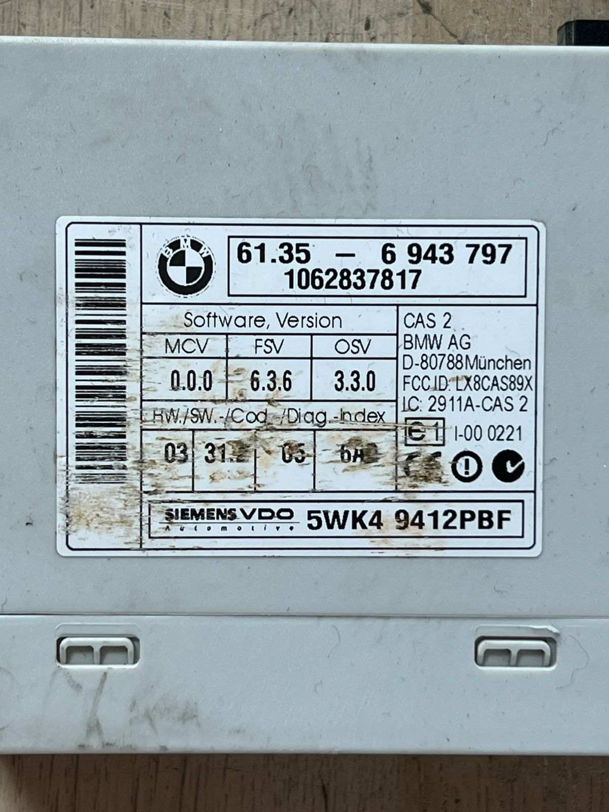 2007 BMW N52 E60 B20 Engine Control Module SET DME + CAS2 + 1KEY 7561684