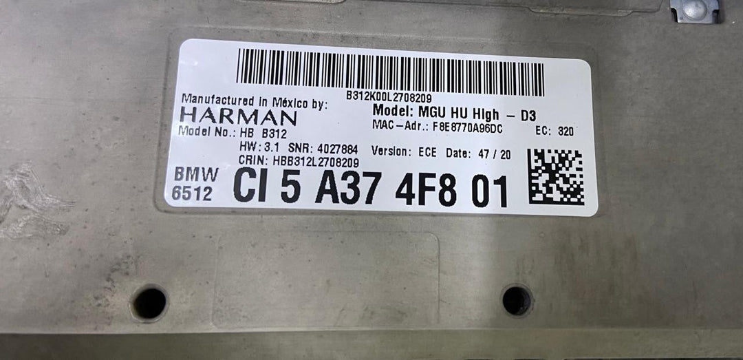 OEM BMW 3 G20 Radio Navigation Multimedia Head Unit 5A374F8 MGUF Harman 5A374F8