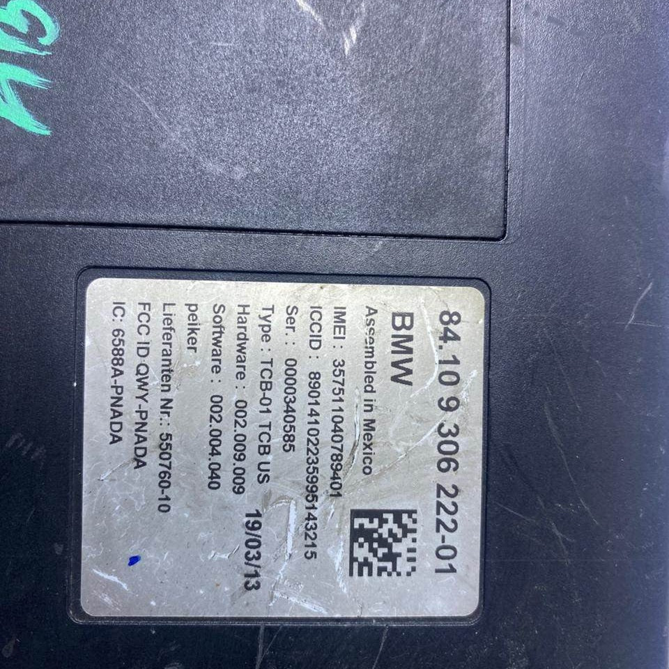 2013 BMW 2011-2013 F10 5 Series TELEMATICS COMMUNICATION CONTROL MODULE 9306222