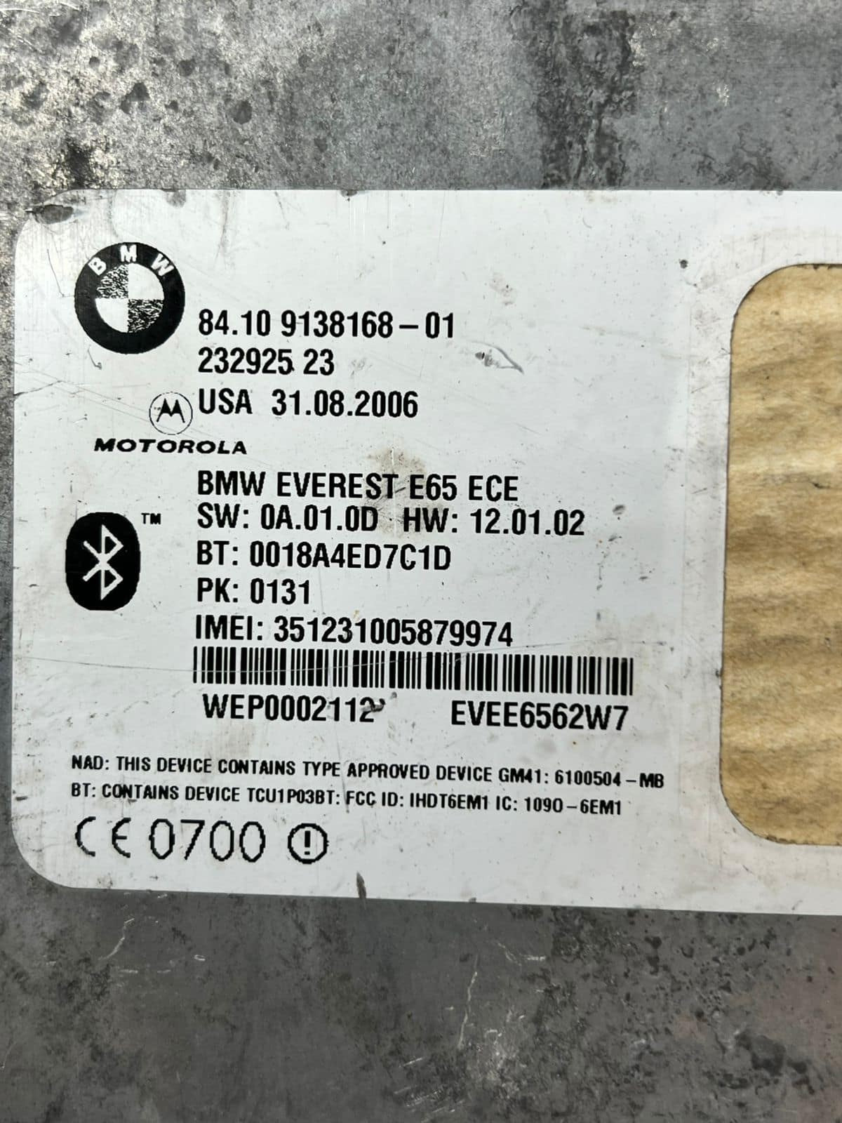 2002-2005 BMW 745i E65 E66 Bluetooth Telematics Control Unit Module 9138168 OEM