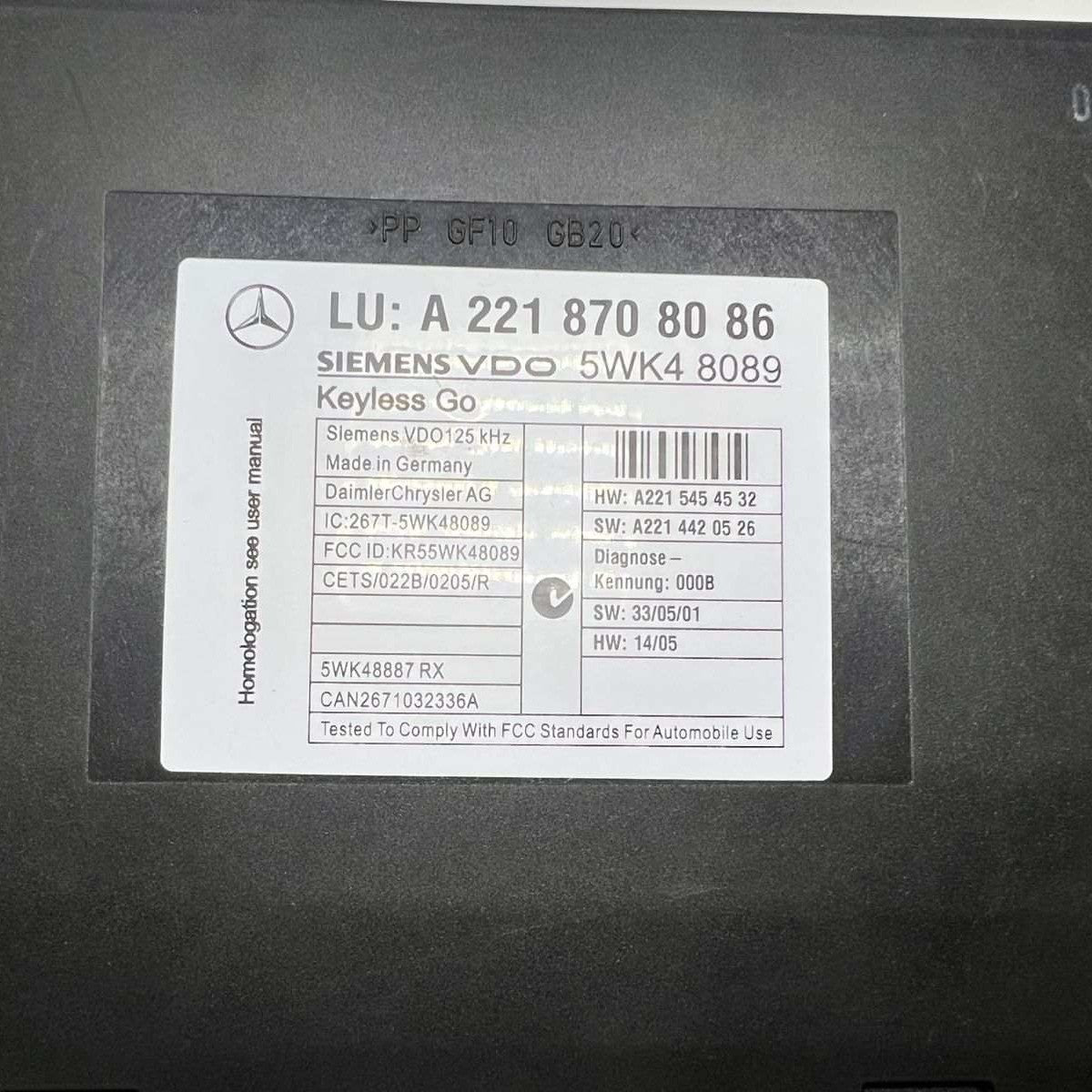 2007-2010 Mercedes-Benz S550 Keyless Go Control Module A2218708086 W221 S-Class