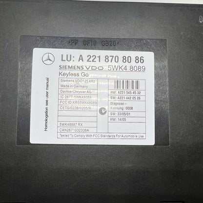 2007-2010 Mercedes-Benz S550 Keyless Go Control Module A2218708086 W221 S-Class