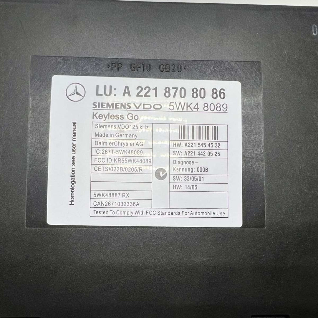 2007-2010 Mercedes-Benz S550 Keyless Go Control Module A2218708086 W221 S-Class