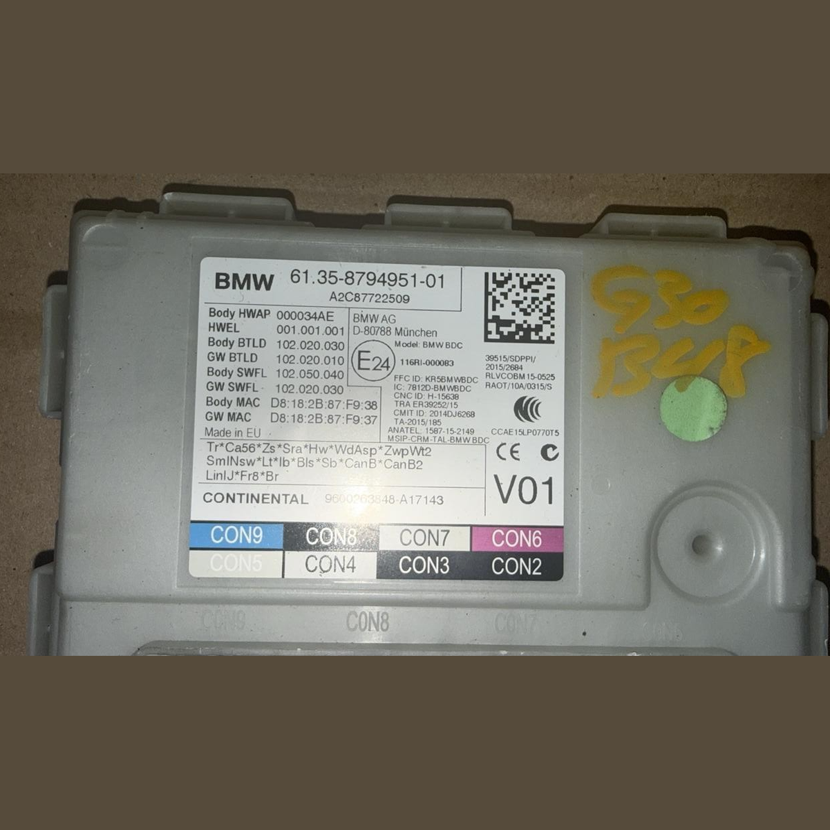 BMW BDC BODY DOMAIN CONTROLLER G30 530E B48 V01 8794951