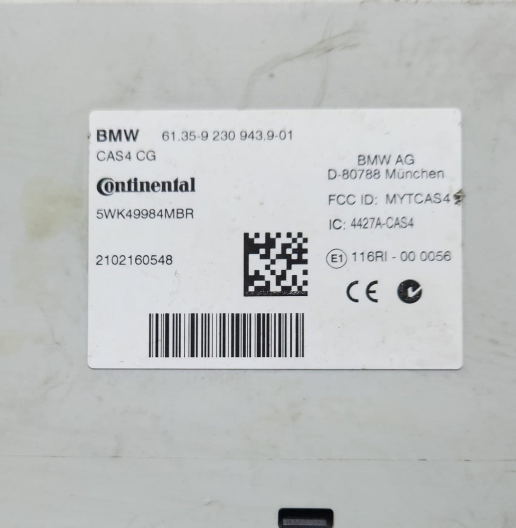 09-16 BMW 535i CAS Control Unit 9230943 3 Series E90 E91 & 5 Series F01 F02 F10 