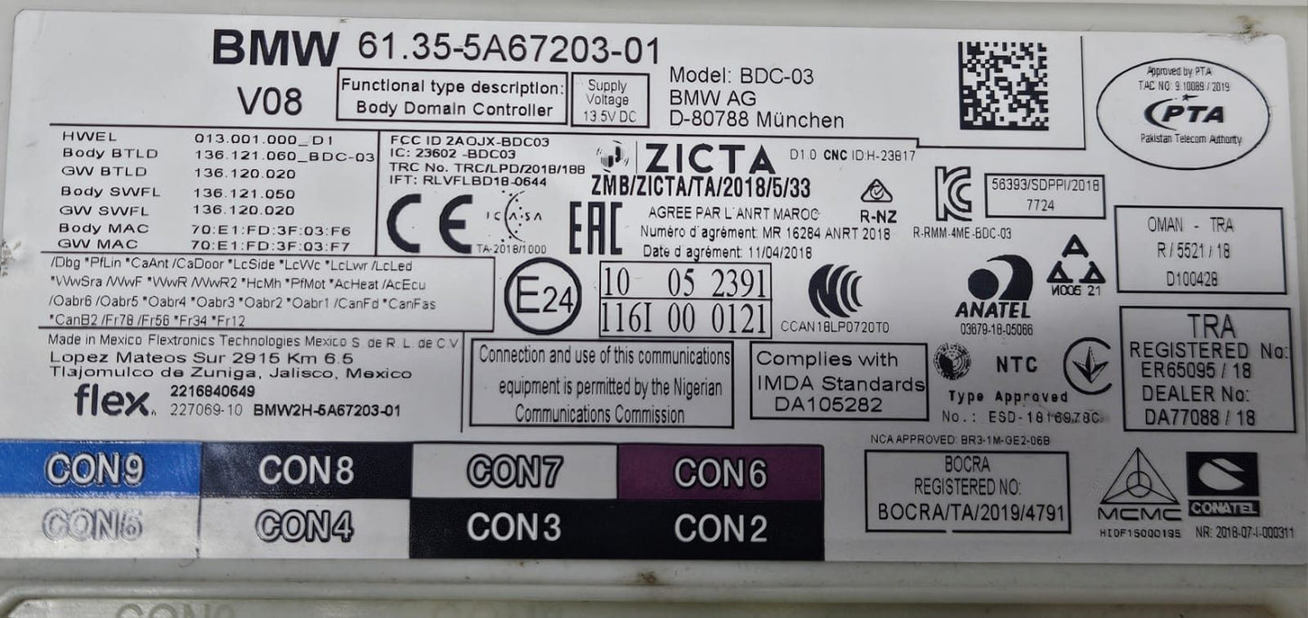 BMW 5 Series G31 Body Control Module 5A67203 OEM